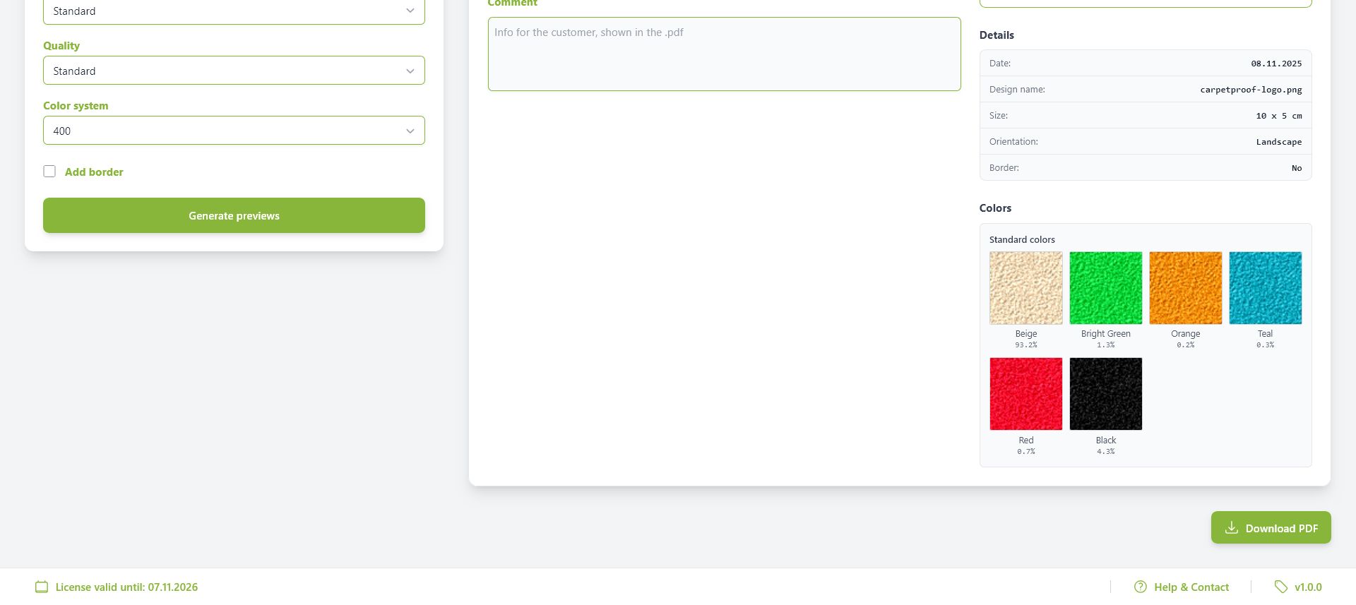 Screenshot der intelligenten Farbanalyse