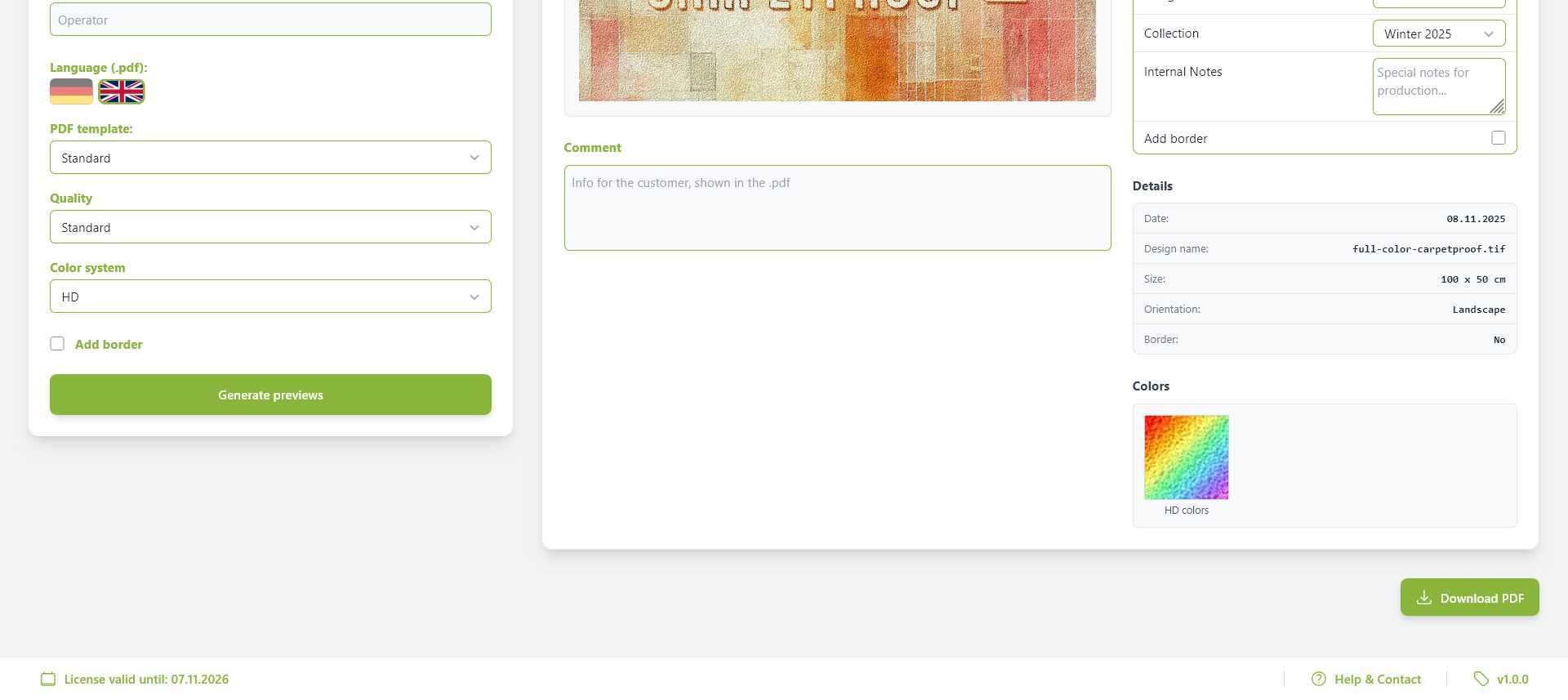 Screenshot der automatischen Größenberechnung